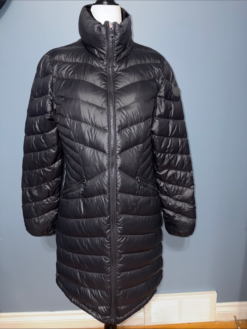 Andrew Marc Black Long Quilted Puffer Coat Size Small